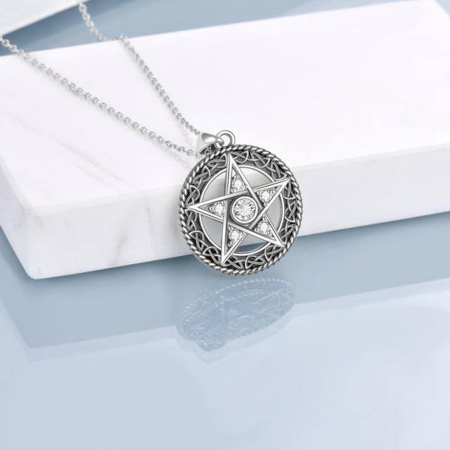 Sterling Silver Zircon Brother And Sister Pendant Necklace-3