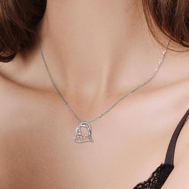 Collier en argent sterling avec pendentif double cœur bicolore Gravé Maman je t'aime pour toujours-1