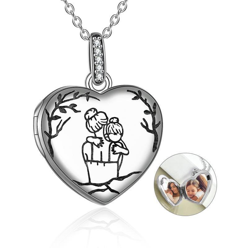 Sterling Silver Mother & Daughter Personalized Photo Locket Necklace-1