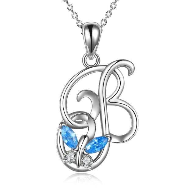 Sterling Silver Cubic Zirconia Butterfly Pendant Necklace-0