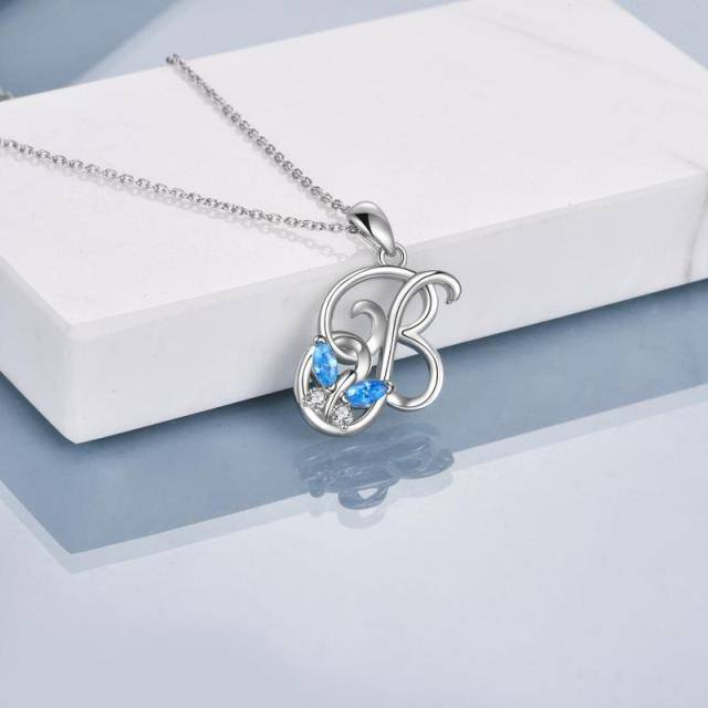 Sterling Silver Cubic Zirconia Butterfly Pendant Necklace-2