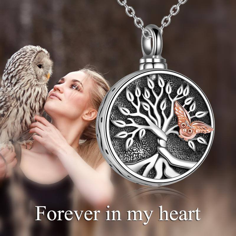 Sterling Silver Owl & Tree Of Life Urn Necklace for Ashes-6