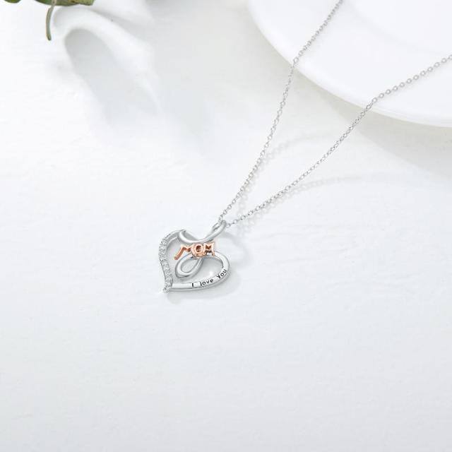 Sterling Silver Two-tone Heart Pendant Necklace with Engraved Word-3