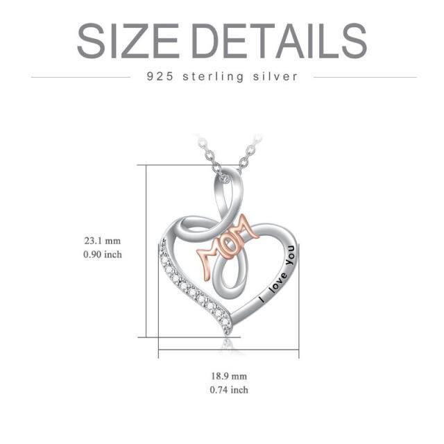 Sterling Silber zweifarbige Herz-Anhänger Halskette mit eingraviertem Wort-5