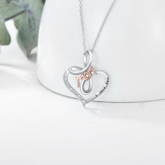 Sterling Silver Two-tone Heart Pendant Necklace with Engraved Word-2