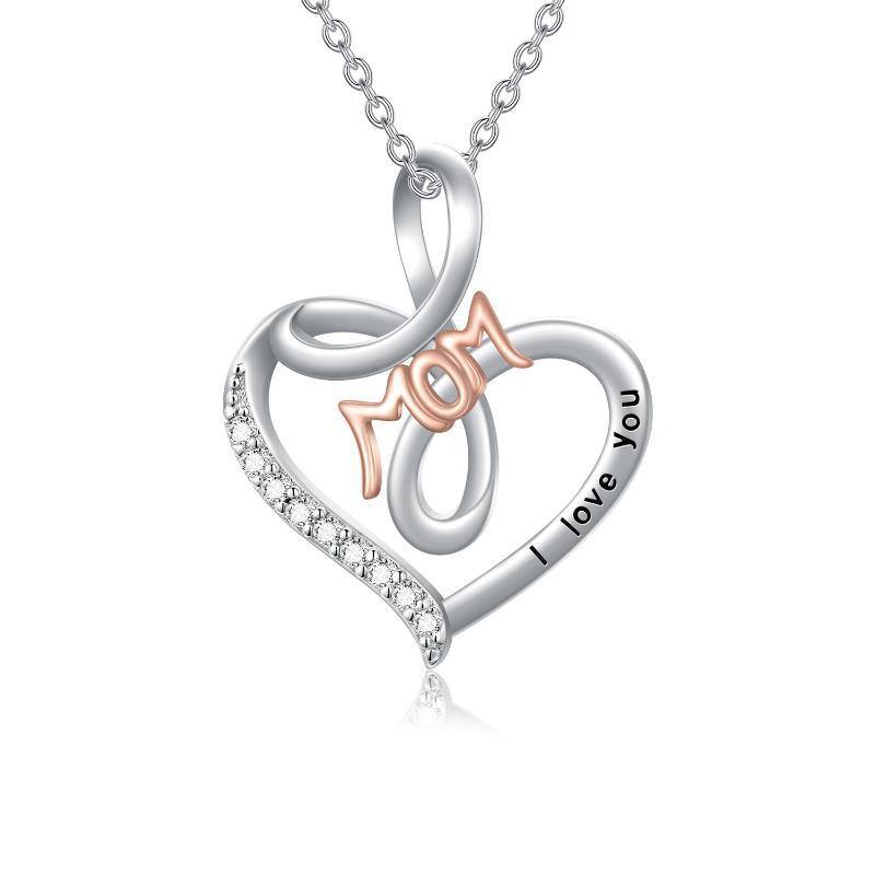 Sterling Silver Two-tone Heart Pendant Necklace with Engraved Word-1