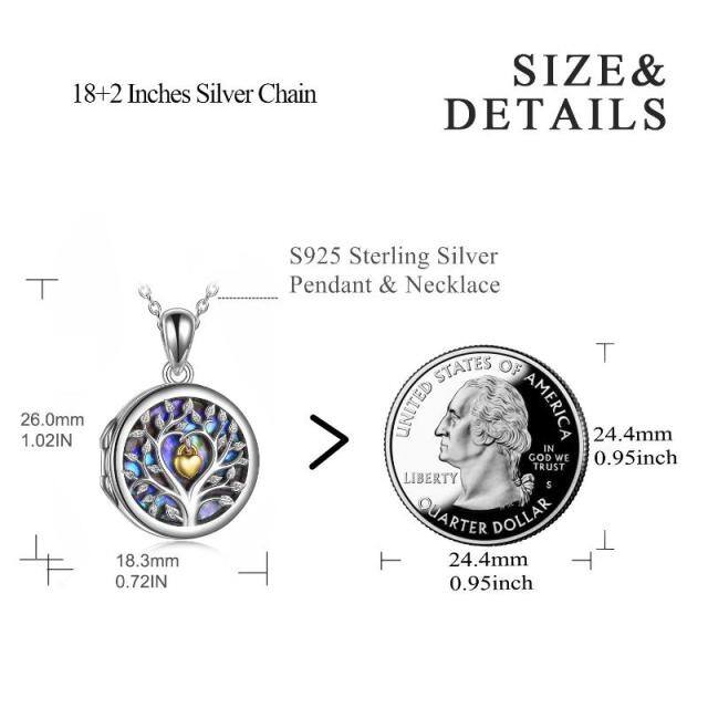 Sterling Silver Two-tone Abalone Shellfish Tree Of Life & Heart Personalized Photo Locket Necklace-5