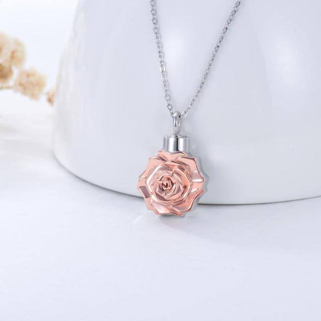 Sterling Silver Two-tone 3D Rose Flower Urn Necklace for Ashes-4