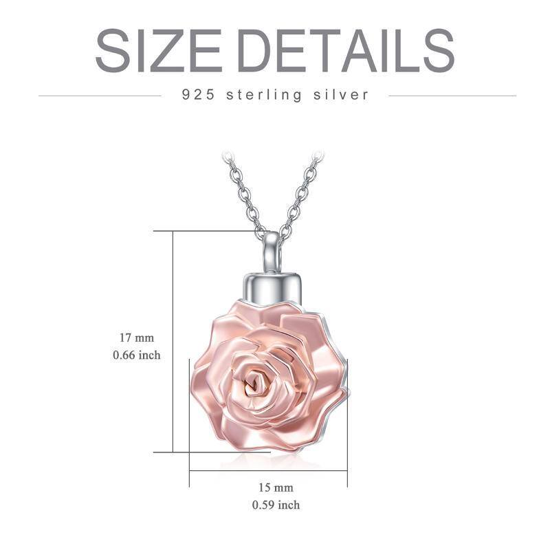 Sterling Silver Two-tone 3D Rose Flower Urn Necklace for Ashes-6