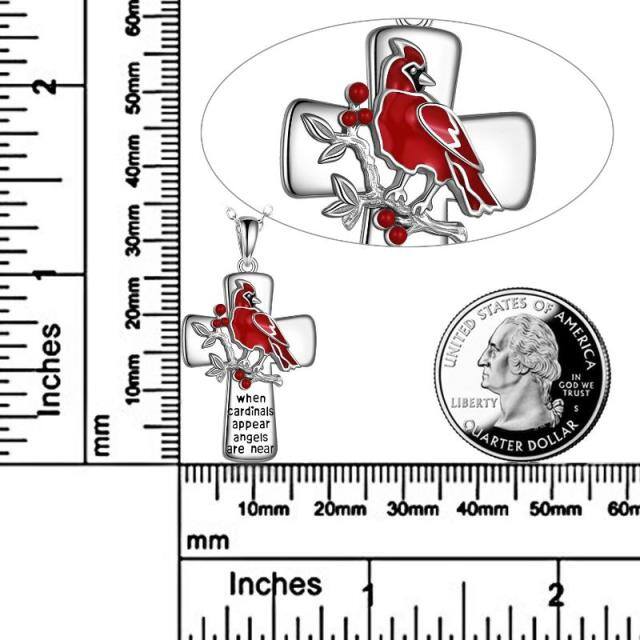 Sterling Silver Lucky Cardinal & Cross Pendant Necklace-4