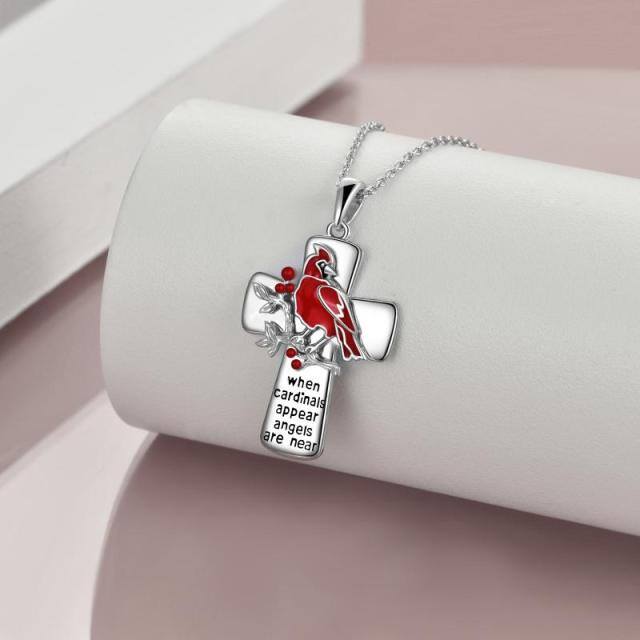 Sterling Silver Lucky Cardinal & Cross Pendant Necklace-2