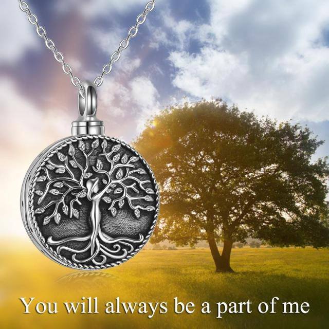 Sterling Silver Vintage Tree Of Life Urn Necklace for Ashes with Engraved Word-2