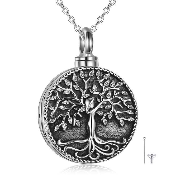 Sterling Silver Vintage Tree Of Life Urn Necklace for Ashes with Engraved Word-1