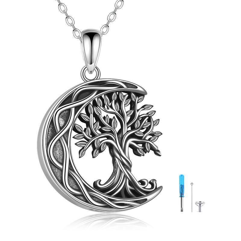 Collar de plata de ley oxidada con árbol de la vida y nudo celta para cenizas-1