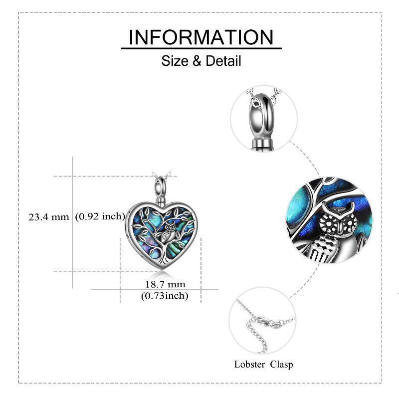 Plata de ley Abalone Shellfish Owl & Tree Of Life & Heart Urn Necklace para cenizas con pa-6