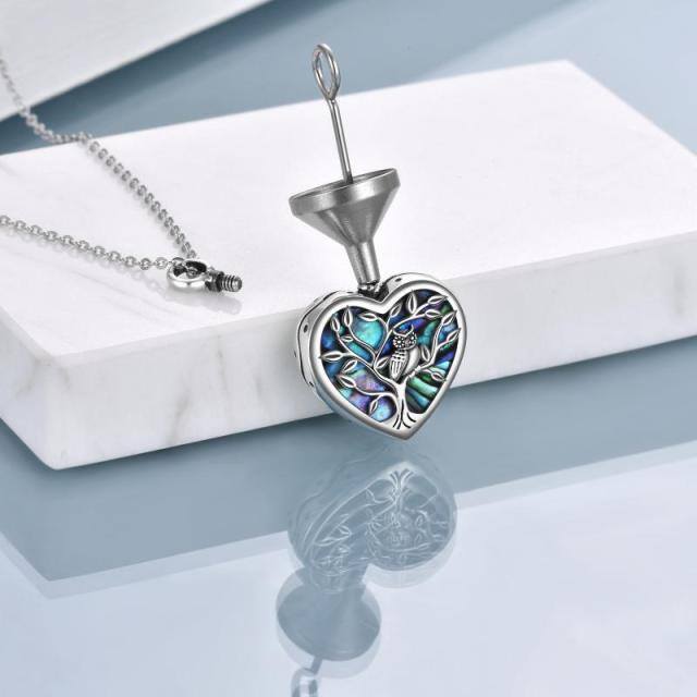 Sterling Silver Abalone Shellfish Owl & Tree Of Life & Heart Urn Necklace for Ashes with Engraved Word-3