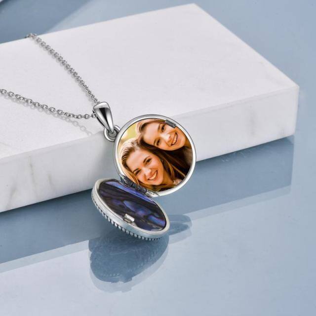 Colar com medalhão de foto personalizada das irmãs da árvore da vida de abalone em prata esterlina-2