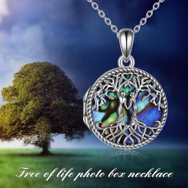 Sterling Silber Abalone Muschel Baum des Lebens Schwestern personalisierte Foto Medaillon Halskette-5