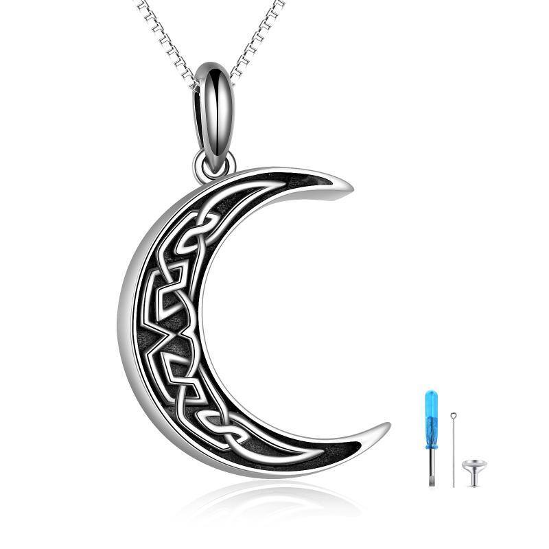Sterling Silver Celtic Knot Viking Moon Urn Necklace for Ashes-1