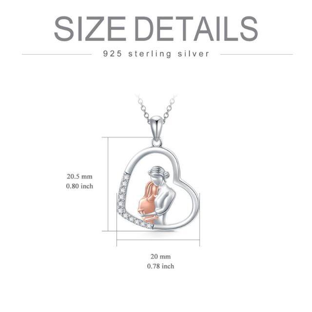 Sterling Silver Two-tone Circular Shaped Mother & Daughter Heart Pendant Necklace-4