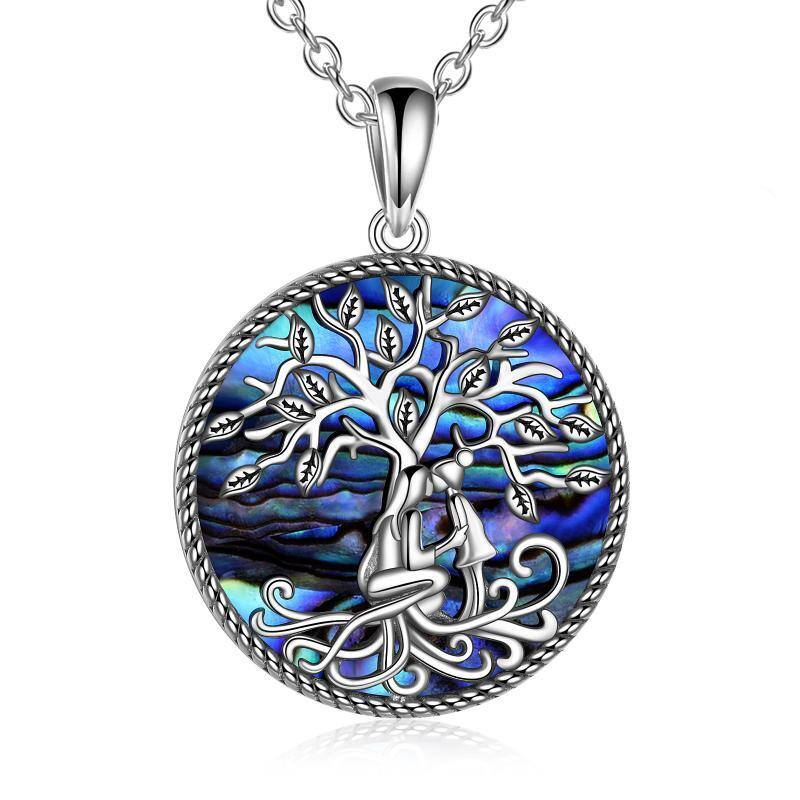 Collier en argent sterling avec pendentif arbre de vie en forme de coquillage abalone de forme circulaire-1