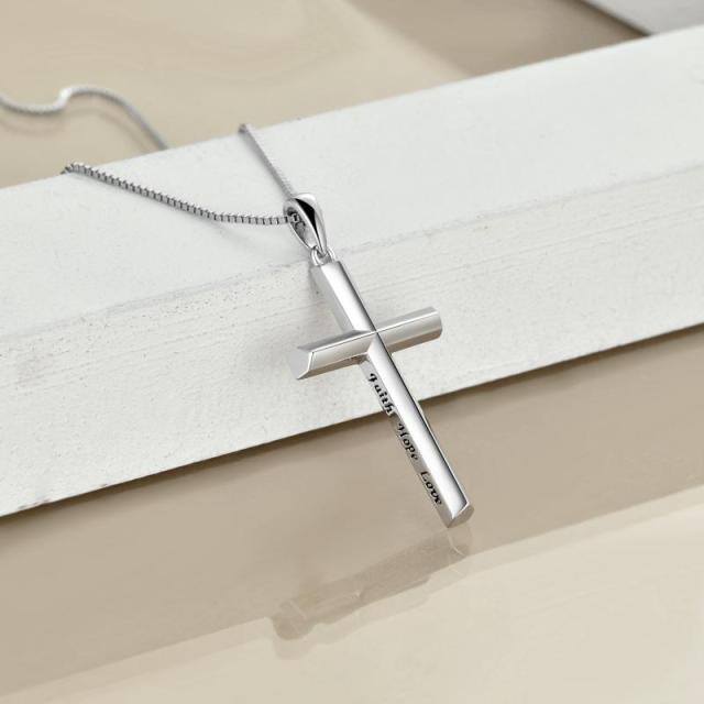 Sterling Silver Cross Pendant Necklace with Engraved Word-3