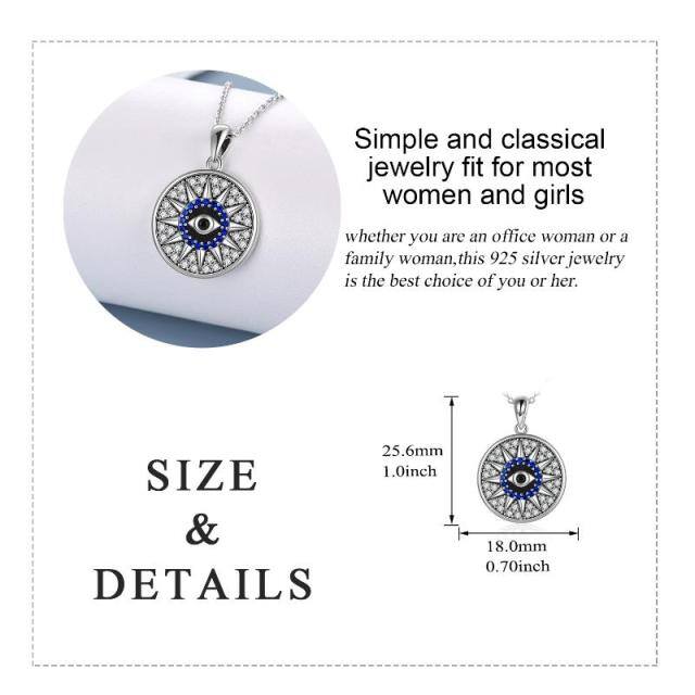 Sterling Silver Circular Shaped Cubic Zirconia Evil Eye & Sun Pendant Necklace-4