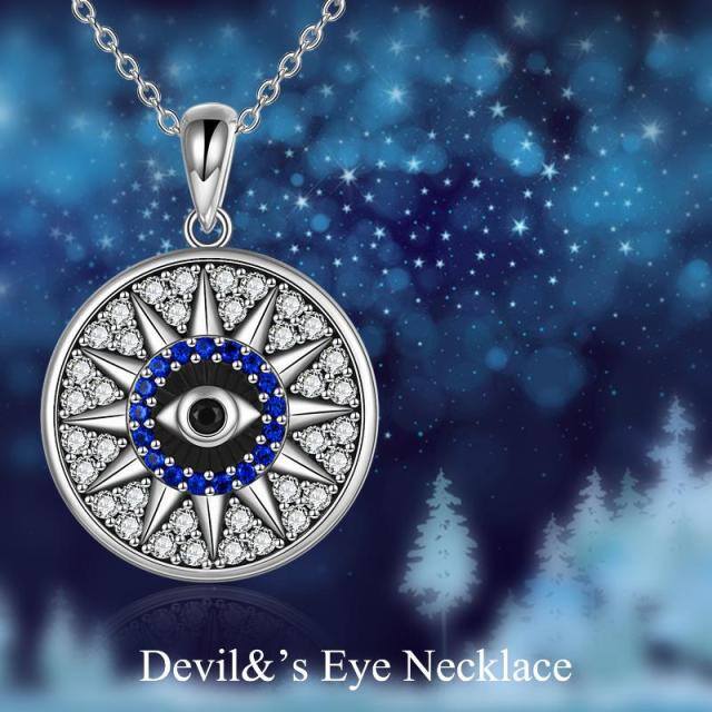 Sterling Silver Circular Shaped Cubic Zirconia Evil Eye & Sun Pendant Necklace-5