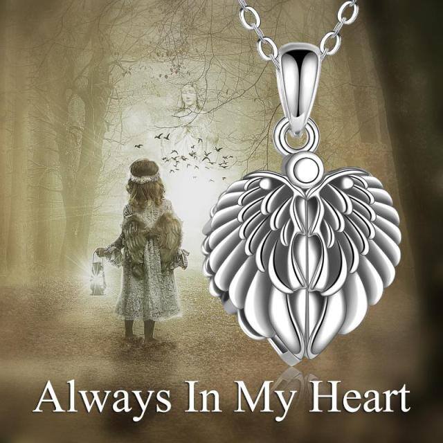 Sterling Silver Angel Wings & Heart Locket Urn Necklace for Ashes with Engraved Word-4