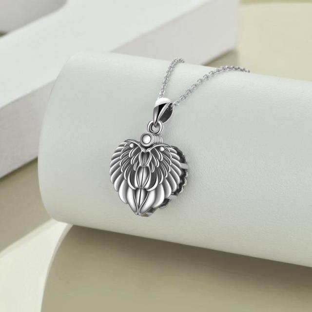 Sterling Silver Angel Wings & Heart Locket Urn Necklace for Ashes with Engraved Word-3