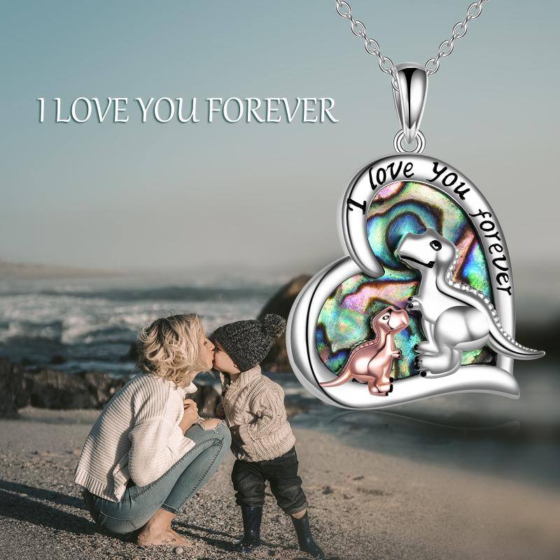 Sterling Silver Two-tone Dinosaur Heart Engraved Necklace for Women Men-6