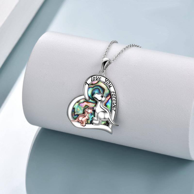 Sterling Silver Two-tone Dinosaur Heart Engraved Necklace for Women Men-4