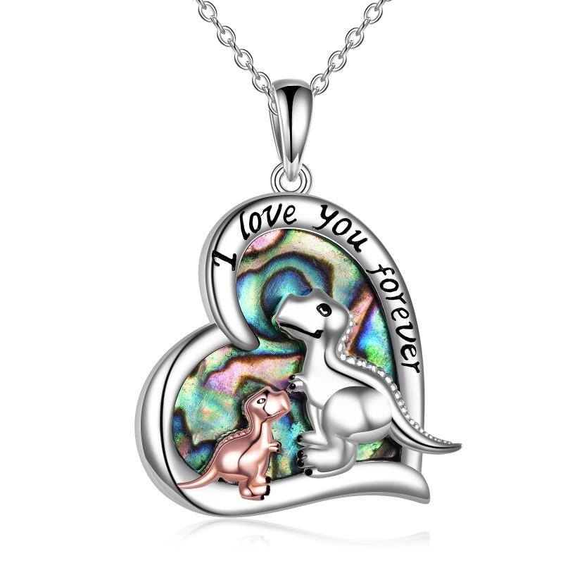 Sterling Silver Two-tone Dinosaur Heart Engraved Necklace for Women Men-48