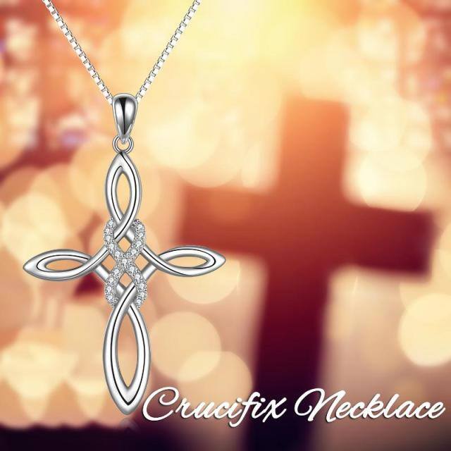 Sterling Silver Round Cubic Zirconia Cross & Infinity Symbol Pendant Necklace-2