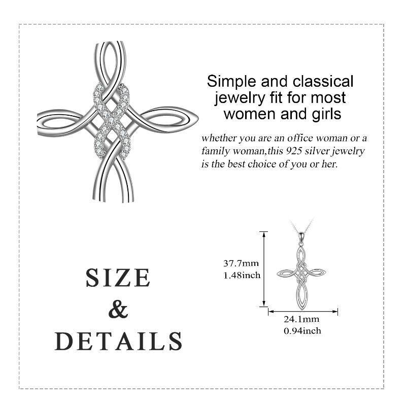 Sterling Silber Runde Cubic Zirkonia Kreuz & Infinity Symbol Anhänger Halskette-6