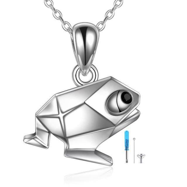 Sterling Silber Origami Frosch Urne Halskette für Asche-0