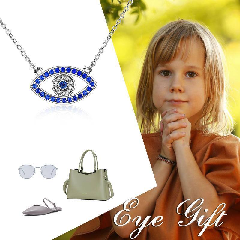 Sterling Silver Cubic Zirconia Blue Evil Eye & Hamsa Hand Pendant Necklace-6