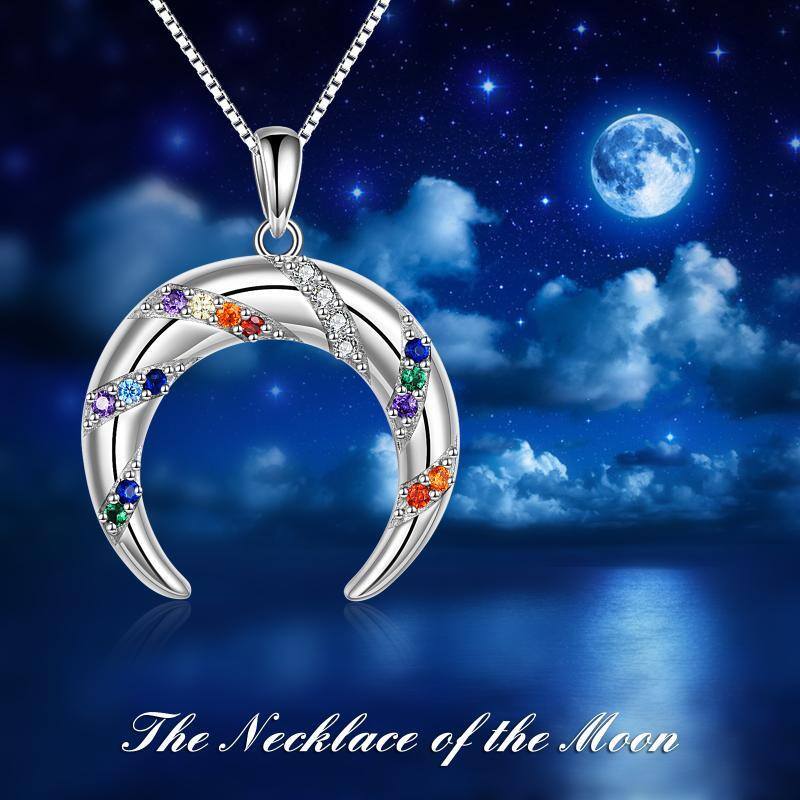 Sterling Silver Cubic Zirconia Moon Pendant Necklace-6