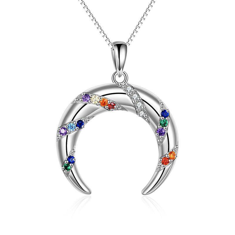 Sterling Silver Cubic Zirconia Moon Pendant Necklace-1