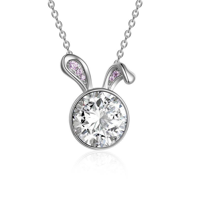 Collier avec pendentif en forme de lapin en argent sterling et oxyde de zirconium de forme circulaire-1