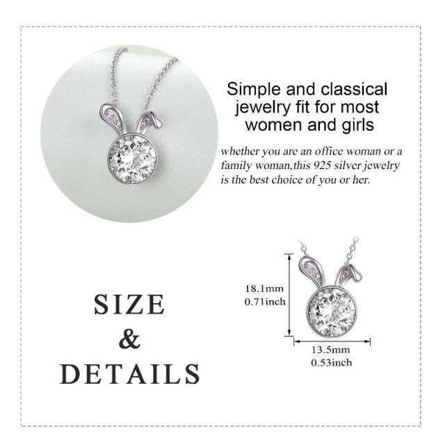 Sterling Silver Circular Shaped Cubic Zirconia Rabbit Pendant Necklace-4