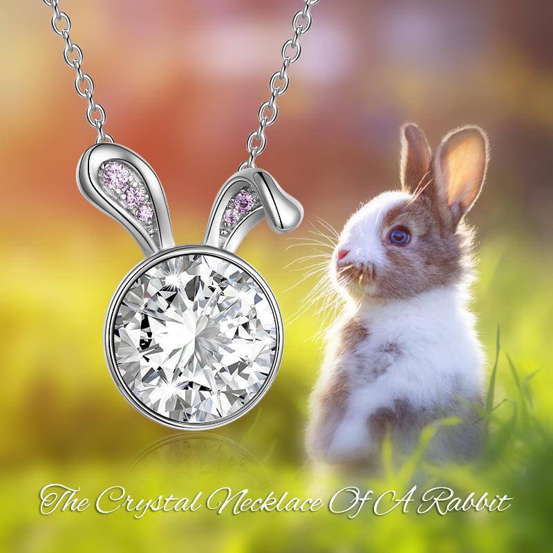 Sterling Silver Circular Shaped Cubic Zirconia Rabbit Pendant Necklace-6