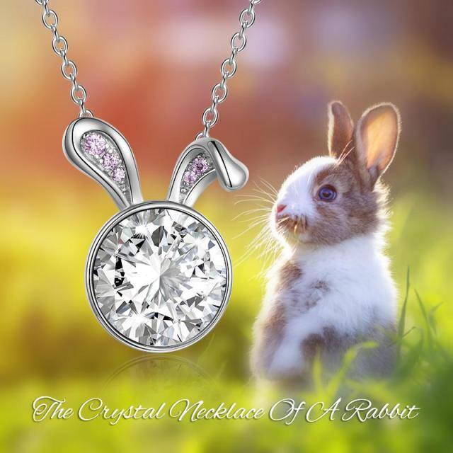Sterling Silver Circular Shaped Cubic Zirconia Rabbit Pendant Necklace-5