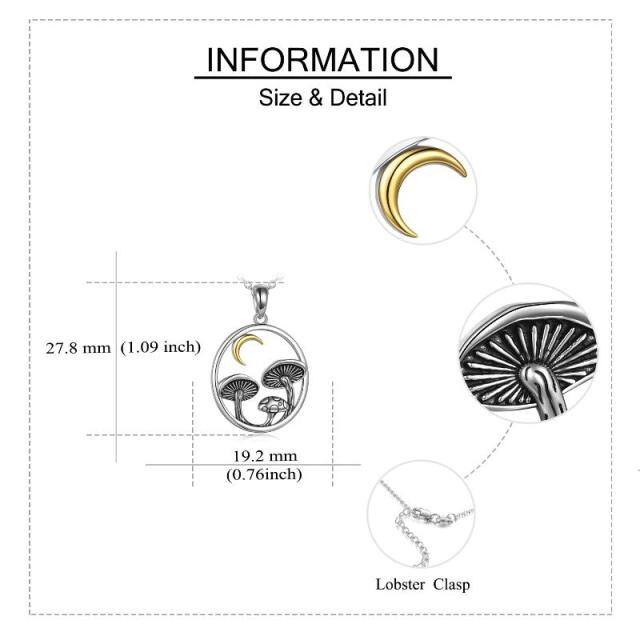 Sterling Silver Two-tone Mushroom & Moon Round Pendant Necklace-4