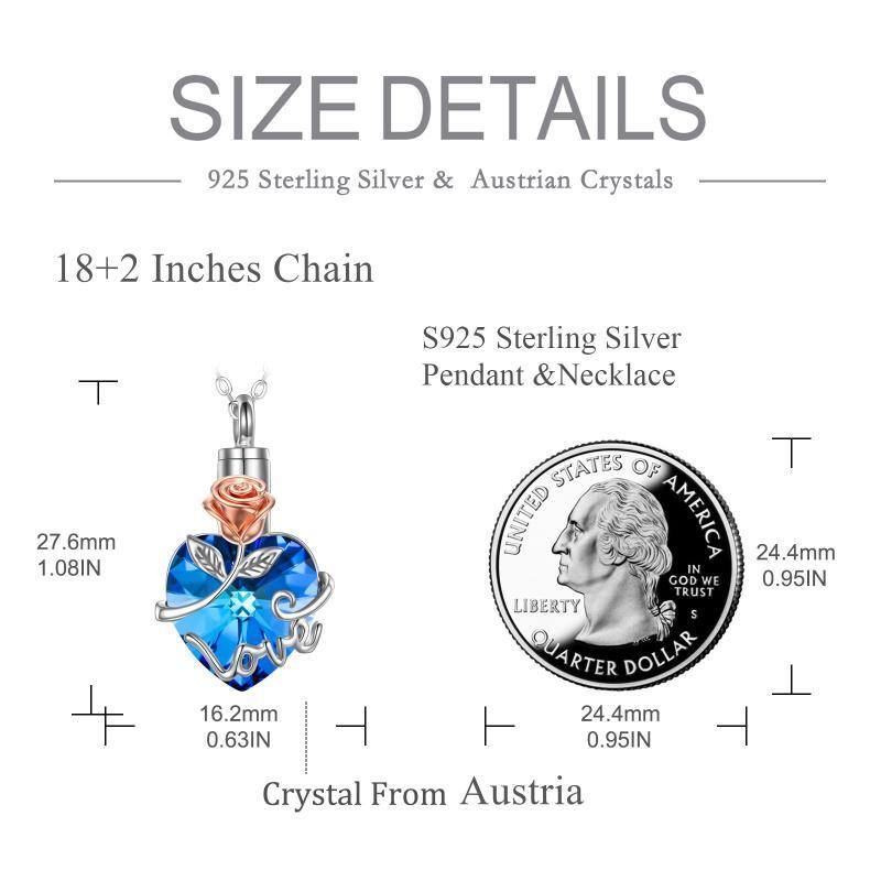 Sterling Silber zweifarbig Kristall Rose & Herz Urnenkette-7