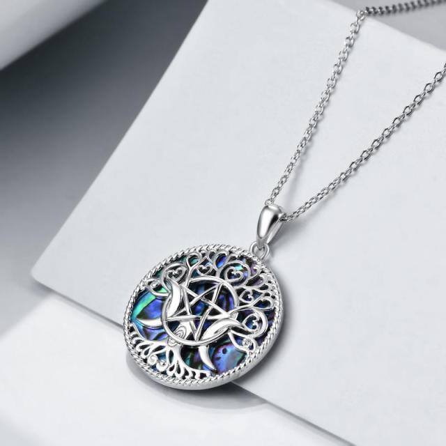 Collier en argent sterling Abalone Shellfish Tree Of Life & Triple Moon Goddess Pendant Ne-4