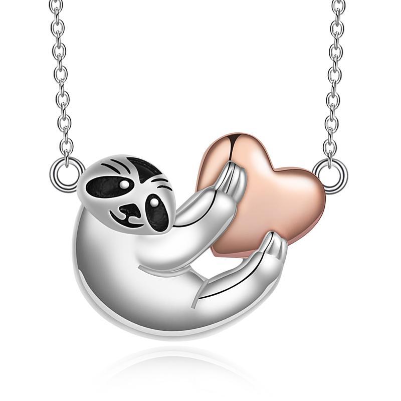 Collier en argent sterling avec pendentif Sloth & Heart bicolore-1