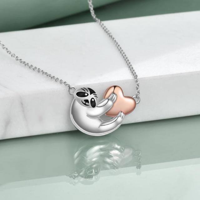 Sterling Silver Two-tone Sloth & Heart Pendant Necklace-3