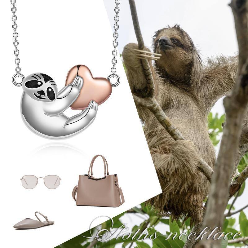 Collier en argent sterling avec pendentif Sloth & Heart bicolore-6
