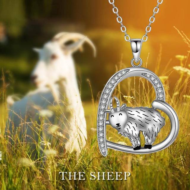 Sterling Silver Cubic Zirconia Goat Pendant Necklace-5